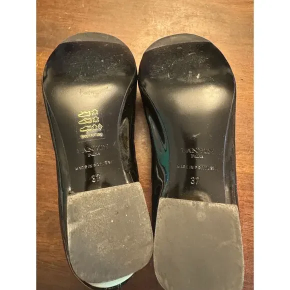 Lanvin cube-heel cap toe ballet pumps black patent leather women's size 37/ 7 - Picture 5 of 6